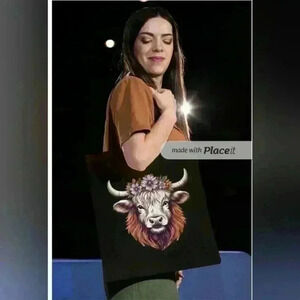 Highland cow country chic canvas recycled tote bag